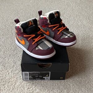 Jordan Kids High-Top Sneakers in Orange and Burgundy